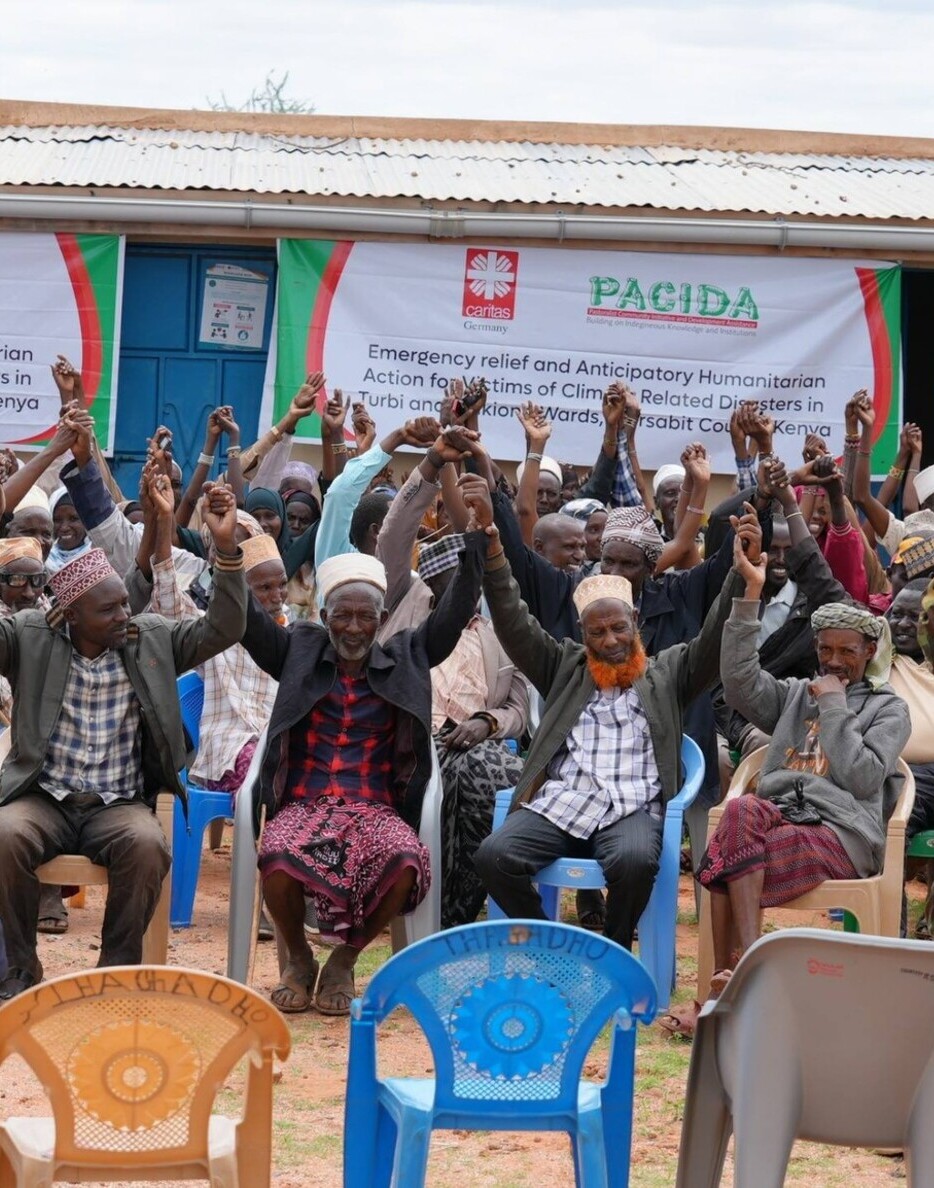 Community members collecting clean water at a new PACIDA borehole in Marsabit